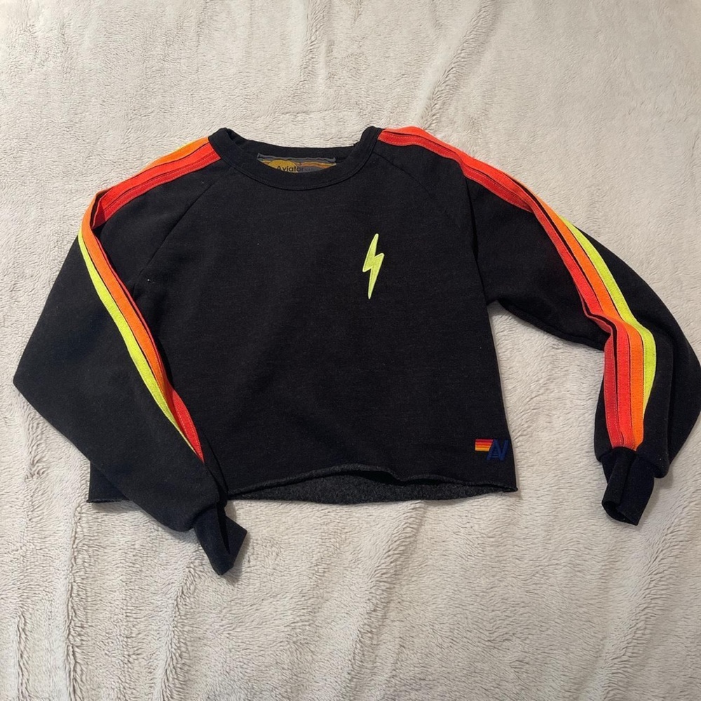 Aviator Nation Black Five Stripe Cropped Sweatshirt